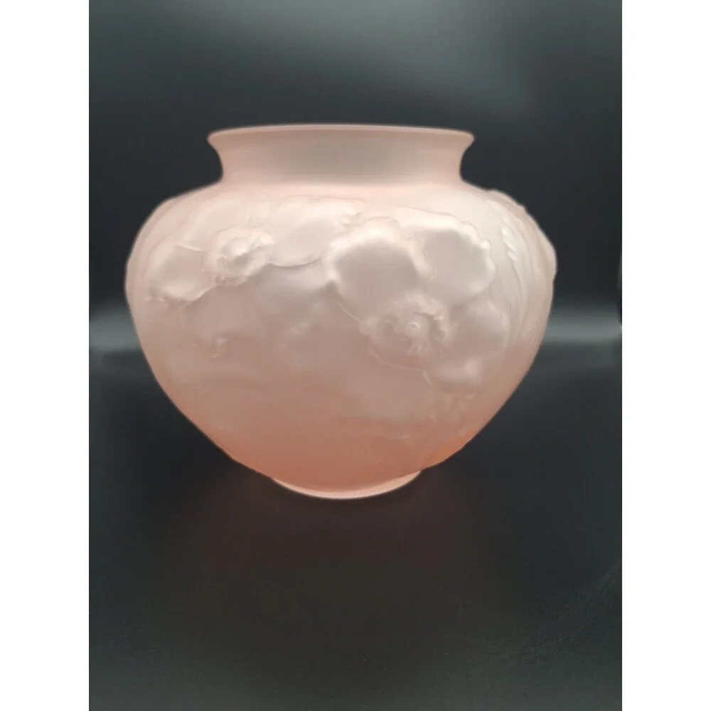 VTG Art Deco Footed Tiffin Pink Satin Glass Poppy Vase 6